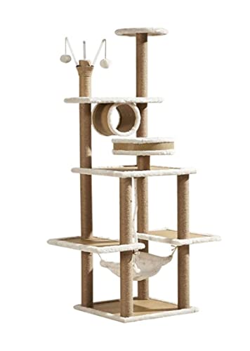 HYKJCSS Katzenbaum Kratzbaum Katzenkletterbaum Katzenturm Mehrstöckiges Katzenaktivitätszentrum Spielhaus Kratzbaummöbel Mit Hängematte Katzenzubehör von HYKJCSS