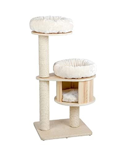 HYKJCSS Katzenbaum Kratzbaum Katzenkletterrahmen Fester Holzkatzenrahmen, Katzenstreu, Katzenbaum, Katzenstation, Katzenkletterrahmen, Katzenvorräte Katzenzubehör(Beige) von HYKJCSS