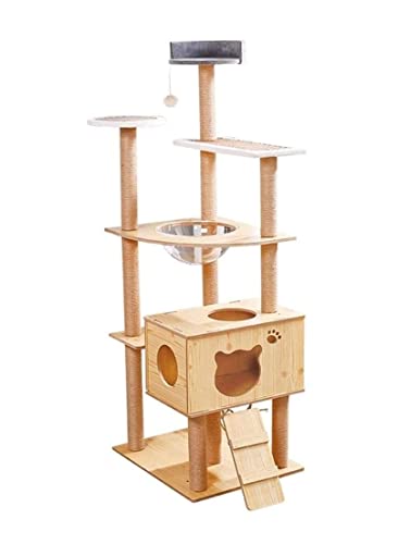 HYKJCSS Katzenbaum Kratzbaum Multi-Level-Kratzbaum-Turm-Aktivitätszentrum Mit Sisal-Kratzbaum, Plüsch-Sitzstange, Katzen-Eigentumskorb Für Katzen Katzenzubehör von HYKJCSS