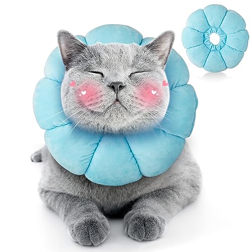 HYLYUN Katzen-Kegelhalsband weich – niedliche blaue Blume Katze Genesungshalsband, verstellbares Katzen-E-Halsband, Chirurgie-Genesung, elisabethanische Halsbänder für Kätzchen und Katzen von HYLYUN