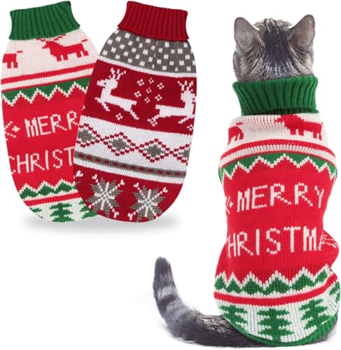 HYLYUN Weihnachtspullover für Katzen, 2 Packungen – Weihnachtspullover für kleine Hunde, Rentier, Schneeflocken, Pullover für Kätzchen und Welpen von HYLYUN