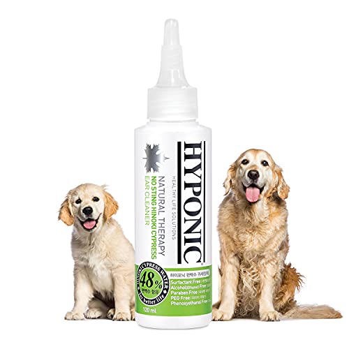 HYPONIC No-Sting Hinoki Cypress Ohrreiniger für alle Hunde | Alles natürlich, sicher und ungiftig, sulfat- und parabenfrei Duftfrei 120 ml von HYPONIC