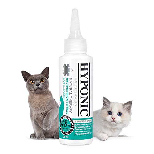 HYPONIC No-Sting Hinoki Cypress Ohrreiniger für alle Katzen | Zertifiziertes Hypoallergen | Alles natürlich, sicher und ungiftig Duftfrei 120 ml von HYPONIC