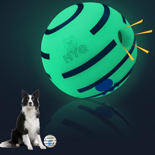 HYQ Wackelball für Hunde, Wackelball, interaktives Hundespielzeug, leuchtet im Dunkeln, Hundespielzeug für kleine, mittelgroße und große Hunde, lustiges Kichern, wenn gerollt oder geschüttelt wird, von HYQ