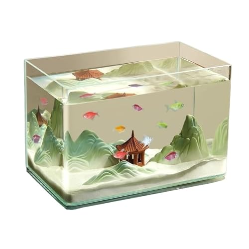 HYQOUKLR Aquarium Glasaquarium Gebogene Kante Wohnzimmer Kleines Aquarium Desktop Transparentes Glas Aquarium Schildkrötenzuchtbox Fischschale(20x14x16cm) von HYQOUKLR