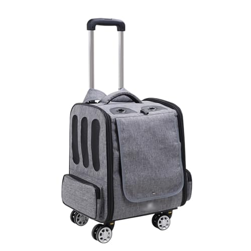 HYQOUKLR Haustiergepäck, Haustier-Tragerucksack mit Rädern, Haustier-Kinderwagen, Reisetrage, bequemer Katzenrucksack, abnehmbare Rollen und Belüftungsfenster for Reisen im Freien(Gray A) von HYQOUKLR