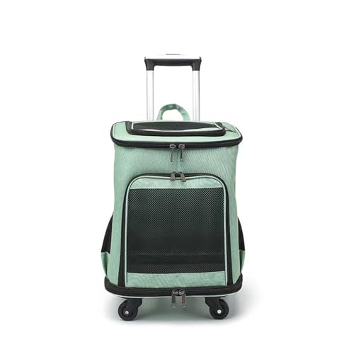 HYQOUKLR Haustiergepäck, Haustier-Trolley-Rucksack, Haustiertragetasche auf Rädern, Rollbare Haustiertragetasche mit Teleskopgriff und Schultergurt, Haustier-Rucksack mit großer Kapazität(Green A) von HYQOUKLR