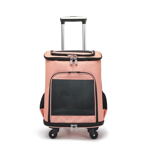 HYQOUKLR Haustiergepäck, Haustier-Trolley-Rucksack, Haustiertragetasche auf Rädern, Rollbare Haustiertragetasche mit Teleskopgriff und Schultergurt, Haustier-Rucksack mit großer Kapazität(Pink A) von HYQOUKLR