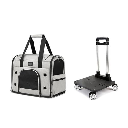 HYQOUKLR Haustiergepäck, Haustier-Trolley mit Rädern, Haustier-Transportbox for Katzen und Hunde, 6,8 kg, mit Teleskopgriff, kleine Hundetransportbox mit abnehmbaren Rädern(Gray A) von HYQOUKLR