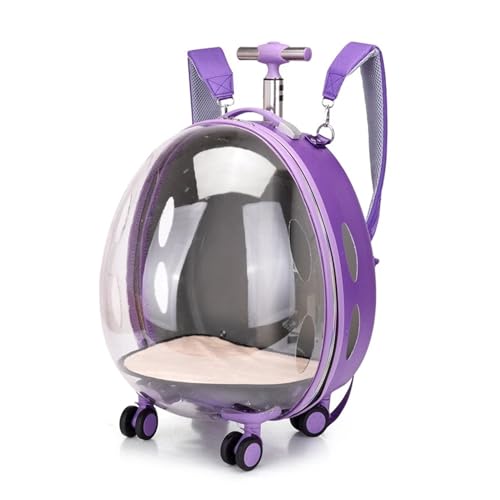 HYQOUKLR Haustiergepäck, Haustierkoffer, transparenter Trolley, Katzentasche, tragbarer Hunde-Raumkapsel-Katzen-Rucksack mit großer Kapazität for Reisen im Freien(Purple) von HYQOUKLR