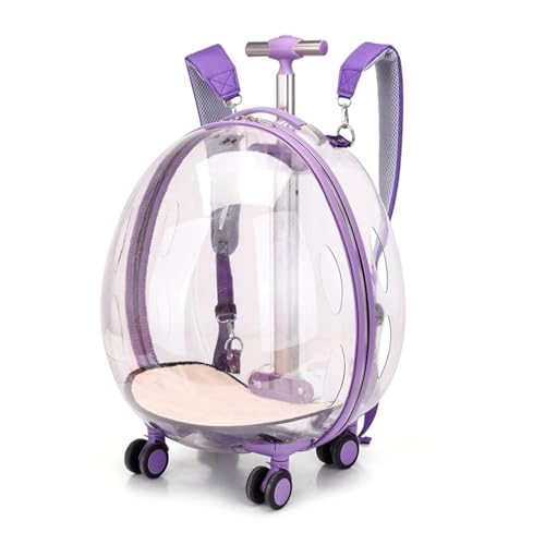 HYQOUKLR Haustiergepäck, Haustierkoffer, transparenter Trolley, Katzentasche, tragbarer Hunde-Raumkapsel-Katzen-Rucksack mit großer Kapazität for Reisen im Freien(Purple Transparent) von HYQOUKLR