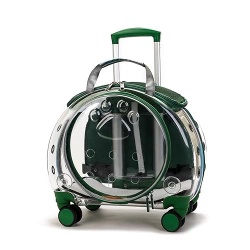 HYQOUKLR Haustiergepäck, Haustierträger mit Rädern for längere Reisen, transparenter Haustier-Trolley, Haustierträger mit harten Seiten(Groen) von HYQOUKLR