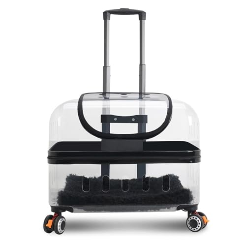 HYQOUKLR Haustiergepäck, Trolley mit großer Kapazität for Haustiere, transparenter Tragerucksack for Haustiere, Katzenkiste for den Außenbereich, tragbarer Trolley for Katzenzwinger(Black A) von HYQOUKLR