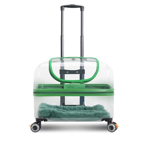 HYQOUKLR Haustiergepäck, Trolley mit großer Kapazität for Haustiere, transparenter Tragerucksack for Haustiere, Katzenkiste for den Außenbereich, tragbarer Trolley for Katzenzwinger(Green A) von HYQOUKLR