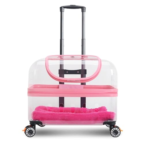 HYQOUKLR Haustiergepäck, Trolley mit großer Kapazität for Haustiere, transparenter Tragerucksack for Haustiere, Katzenkiste for den Außenbereich, tragbarer Trolley for Katzenzwinger(Roze) von HYQOUKLR