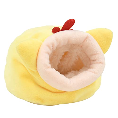 HYROOY Hamster-Hängematte für den Winter, warm, für kleine Haustiere, Schlafnest, Bett für Schweine, Käfigzubehör, gelber Flanell von HYROOY