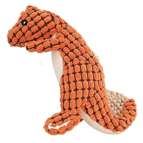 Quietschendes Haustierspielzeug for mittelgroße Plüschwelpen und große Hunde, Kauspielzeug in Tierform, Hundezubehör, Löwe, Dinosaurier, Haustierbedarf(Orange Dinosaur) von HYRSXN