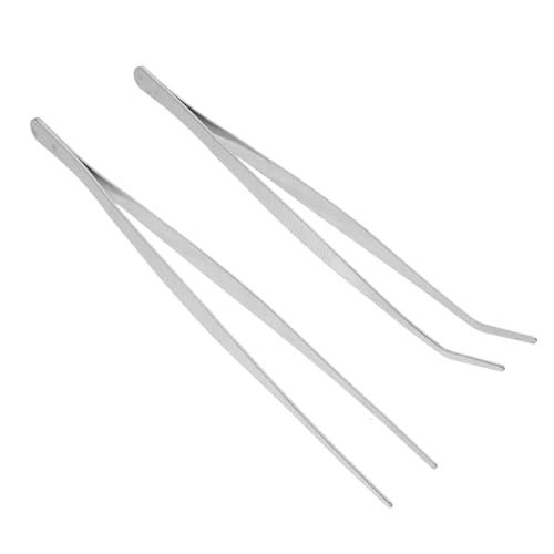 HYTROVE 2St abgewinkelte Futterpinzette Reptilien zubehör teebecher Reptile Feeding Tongs Pinzette aus Stahl Aquarienpinzette extra abgewinkelte Futterzange Pinzette aus Edelstahl Silver von HYTROVE