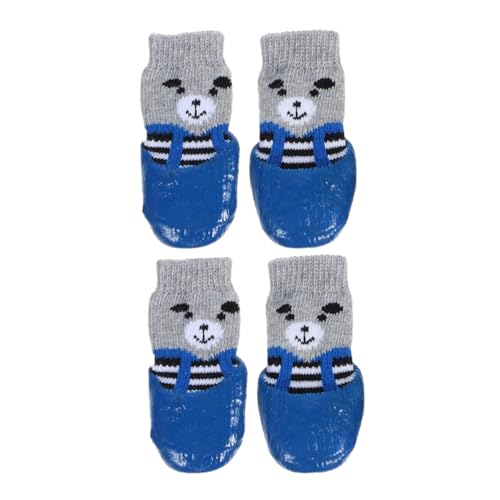 HYTROVE 4 Stück Haustierschuhe Hundesocke Nasenbalsam Für Hunde Hundepfote Hundestiefel Tragbare Socken Für Haustiere Socken Für Hund Hundezehengriffe Hundezubehör Schuhhund Blue Baumwolle von HYTROVE