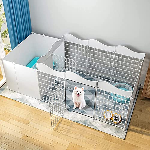 Hunde-Laufstall DIY Outdoor Haustier Kaninchen Gehege Kleintierkäfig mit Tür Indoor/Outdoor Metall Faltbarer Hund Laufstall - Weiß von HYUFEIAO