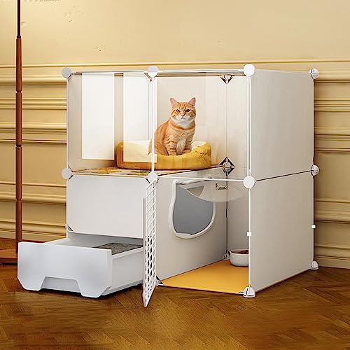 Katzenkäfige Indoor Groß mit Katzentoilette, Draht Katzenkäfig Tragbarer Katzenkäfig Groß Outdoor Katzenkäfig Ideal für 1-4 Katzen von HYUFEIAO