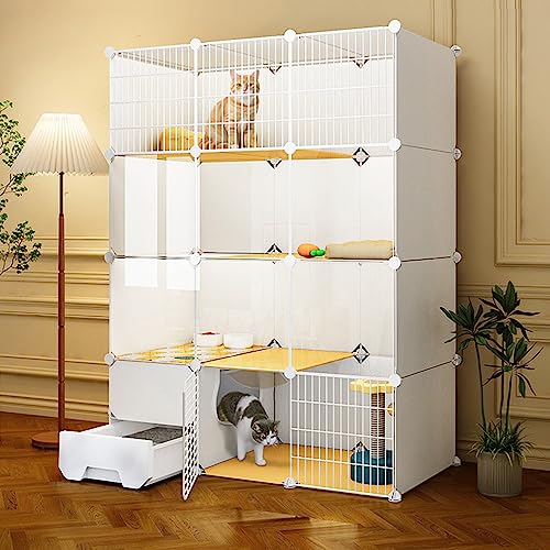 Katzenkäfige Indoor Groß mit Katzentoilette, Draht Katzenkäfig Tragbarer Katzenkäfig Groß Outdoor Katzenkäfig Ideal für 1-4 Katzen von HYUFEIAO