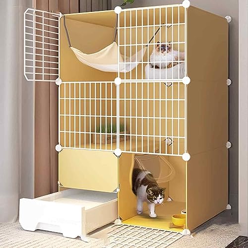 Katzenkäfige Indoor Groß mit Katzentoilette, Haustierbox Abnehmbar, Katzenstifte für Innen, Kätzchen Käfig Indoor Pen mit Dach, Transparentes Design, Super Tragfähig, Einfach Zu Montieren von HYUFEIAO