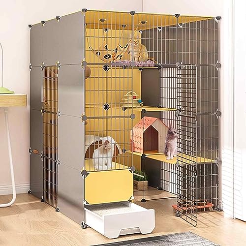 Katzenkäfige Indoor Groß mit Katzentoilette, Haustierbox Abnehmbar, Katzenstifte für Innen, Kätzchen Käfig Indoor Pen mit Dach, Transparentes Design, Super Tragfähig, Einfach Zu Montieren von HYUFEIAO