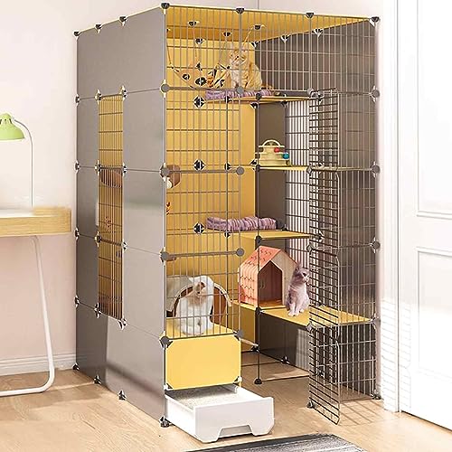 Katzenkäfige Indoor Groß mit Katzentoilette, Haustierbox Abnehmbar, Katzenstifte für Innen, Kätzchen Käfig Indoor Pen mit Dach, Transparentes Design, Super Tragfähig, Einfach Zu Montieren von HYUFEIAO