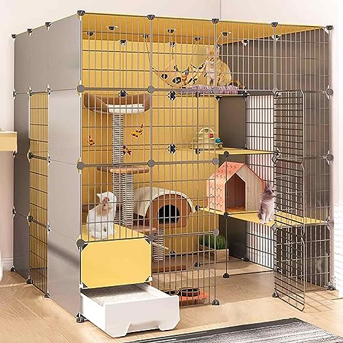 Katzenkäfige Indoor Groß mit Katzentoilette, Haustierbox Abnehmbar, Katzenstifte für Innen, Kätzchen Käfig Indoor Pen mit Dach, Transparentes Design, Super Tragfähig, Einfach Zu Montieren von HYUFEIAO