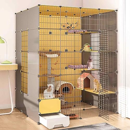 Katzenkäfige Indoor Groß mit Katzentoilette, Haustierbox Abnehmbar, Katzenstifte für Innen, Kätzchen Käfig Indoor Pen mit Dach, Transparentes Design, Super Tragfähig, Einfach Zu Montieren von HYUFEIAO