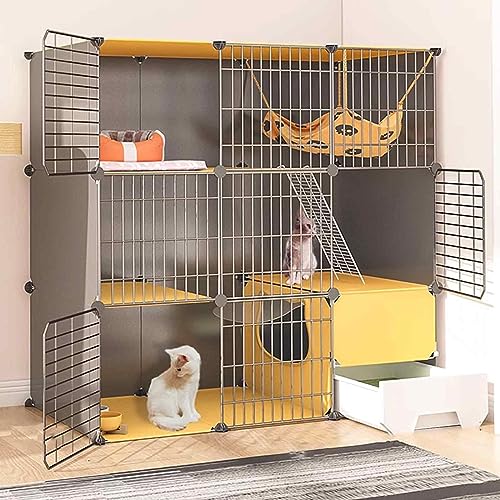 Katzenkäfige Indoor Groß mit Katzentoilette, Haustierbox Abnehmbar, Katzenstifte für Innen, Kätzchen Käfig Indoor Pen mit Dach, Transparentes Design, Super Tragfähig, Einfach Zu Montieren von HYUFEIAO