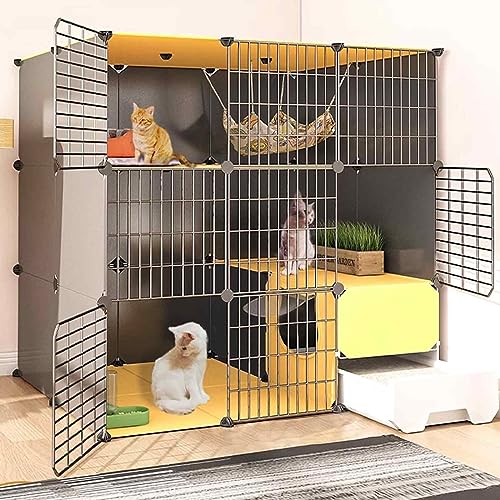 Katzenkäfige Indoor Groß mit Katzentoilette, Haustierbox Abnehmbar, Katzenstifte für Innen, Kätzchen Käfig Indoor Pen mit Dach, Transparentes Design, Super Tragfähig, Einfach Zu Montieren von HYUFEIAO