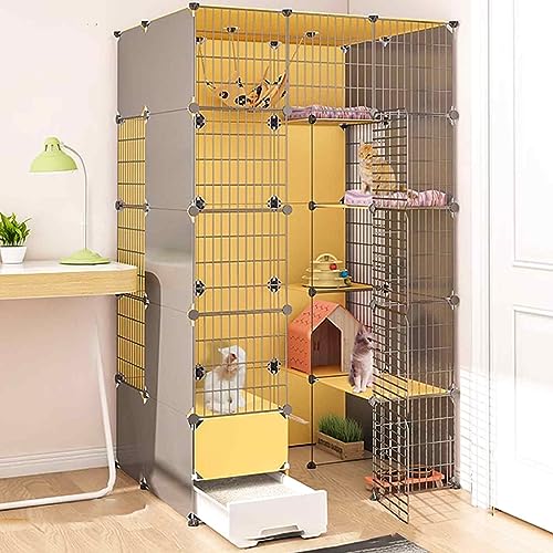 Katzenkäfige Indoor Groß mit Katzentoilette, Haustierbox Abnehmbar, Katzenstifte für Innen, Kätzchen Käfig Indoor Pen mit Dach, Transparentes Design, Super Tragfähig, Einfach Zu Montieren von HYUFEIAO