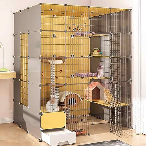 Katzenkäfige Indoor Groß mit Katzentoilette, Haustierbox Abnehmbar, Katzenstifte für Innen, Kätzchen Käfig Indoor Pen mit Dach, Transparentes Design, Super Tragfähig, Einfach Zu Montieren von HYUFEIAO