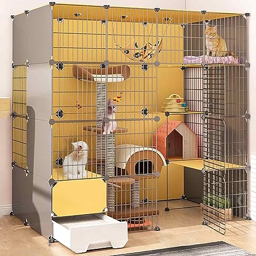 Katzenkäfige Indoor Groß mit Katzentoilette, Haustierbox Abnehmbar, Katzenstifte für Innen, Kätzchen Käfig Indoor Pen mit Dach, Transparentes Design, Super Tragfähig, Einfach Zu Montieren von HYUFEIAO