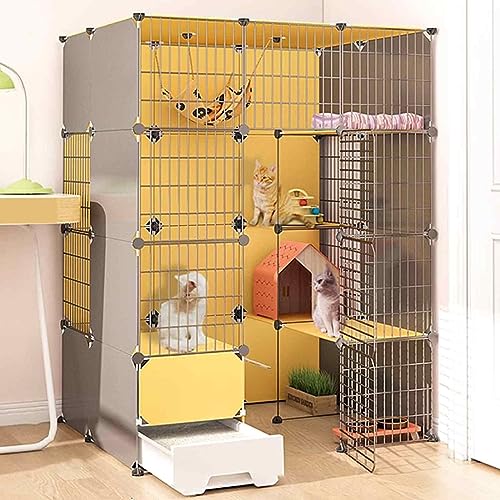 Katzenkäfige Indoor Groß mit Katzentoilette, Haustierbox Abnehmbar, Katzenstifte für Innen, Kätzchen Käfig Indoor Pen mit Dach, Transparentes Design, Super Tragfähig, Einfach Zu Montieren von HYUFEIAO