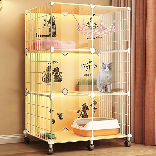 Katzenkäfige Indoor Große Haustierbox Abnehmbar, Katzengehege für Innen, Indoor Kitten Play Pen, mit 360° Riemenscheiben, Transparentes Design, Leicht zu Bewegen und Reinigen von HYUFEIAO