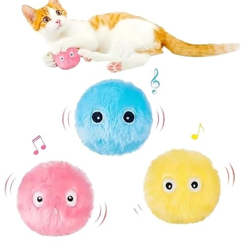 HYUIND 1/3 Stücke Interaktiver Ball Smart Katze Hundespielzeug Plüsch Elektrisches Katzenminzentrainingsspielzeug Kätzchen Touch Sounding Haustier Quietschspielzeug Ball(3 Pcs) von HYUIND