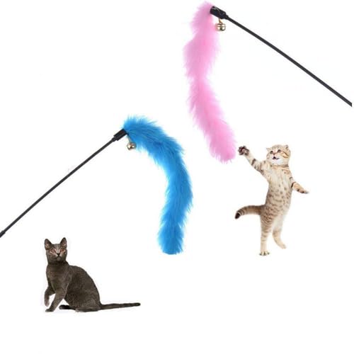 HYUIND 1~10 STÜCKE Lustige Katze Teaser Interaktive Spielzeug Stange Mit Glocke Und Feder Spielzeug for Haustier Katzen Stick Draht Chaser Zauberstab Spielzeug Zufällig(10PCS) von HYUIND