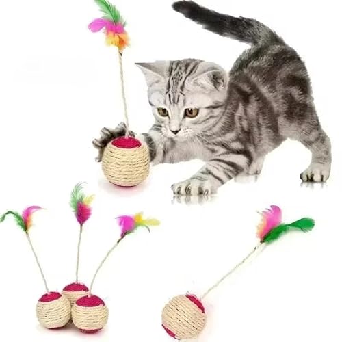 HYUIND 1Pc Katzenspielzeug Sisal Kratzball Training Interaktives Spielzeug for Kätzchen Haustier Katzenbedarf Federspielzeug Katzenspielzeug Interaktiv von HYUIND