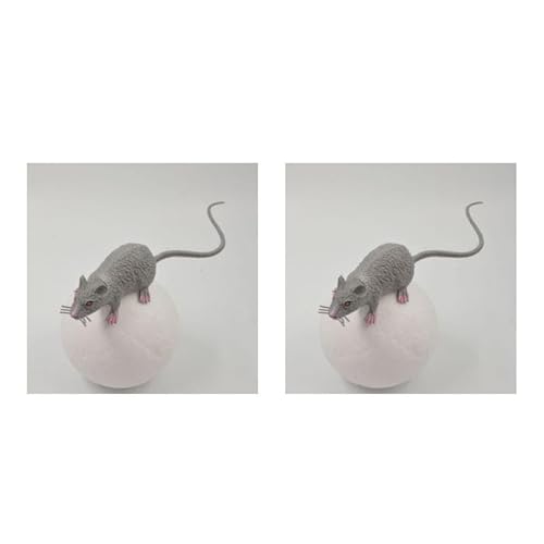 HYUIND 2 stücke Maus Streich Mäuse Realistische Ratte Gefälschte Spielzeug Halloween Ratten Kunststoff Simulation Lebensechte Witz Trick Decor Prop Katze(A3 Grey) von HYUIND