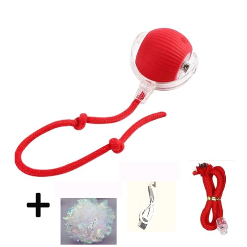 HYUIND Interaktiver rollender Katzenball, Hundespielzeug, rollender Ball for den Innenbereich, 360° intelligenter automatischer rollender Haustierball, selbstrollender Ball(Red Ball and Tail) von HYUIND