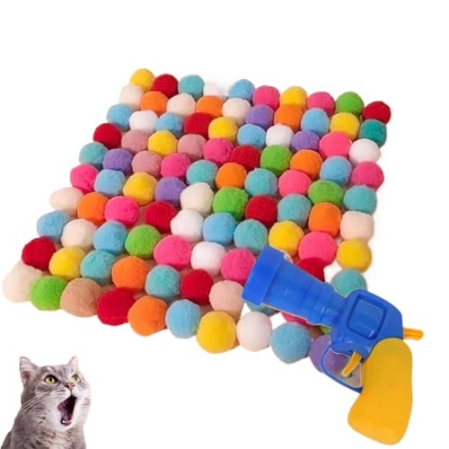 HYUIND Katzenspielzeug Interaktive Produkteinführungen Training Kätzchen Mini-Version Pom-Pom Spiel Spielzeug for Katzen Haustierzubehör Spielzeugbedarf Zuhause(20 Balls 1 Launcher) von HYUIND