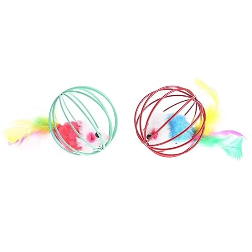 HYUIND Katzenspielzeug – Mäuseballkäfig in zufälliger Farbe for Kätzchen – Haustierbedarf und Zubehör for Katzen for Jagen und Trainieren(2PC Random Color) von HYUIND