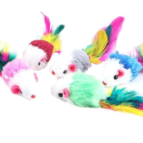 HYUIND Pawstrip Kaninchenfell Falsche Maus Haustier Katzenspielzeug Feder Regenbogen Ball Spielzeug Lustiges Spielspielzeug for Katzen Kätzchen Fisch Katzenspielzeug(Style A Random Color) von HYUIND