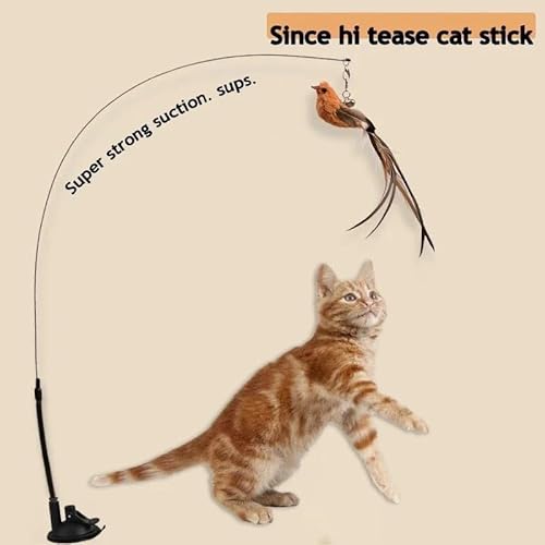 HYUIND Simuliertes Vogel-Katzenspielzeug, verbesserter Epoxid-Sauger, Stahldraht, Langer Stab, Feder, Katzen-Teasing-Stick, Katzen-Selbst-Hi-Spielzeug, interaktiv von HYUIND