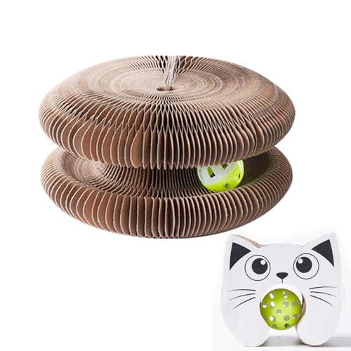 HYuMCCyhT Kitty Curls Katzenspielzeug, Katze Kurlz, Interaktives Kratzpad, Faltbares Akkordeon Katzenspielzeug, Recycelbarer Katzenkratzer mit Ball (Schwarz) von HYuMCCyhT