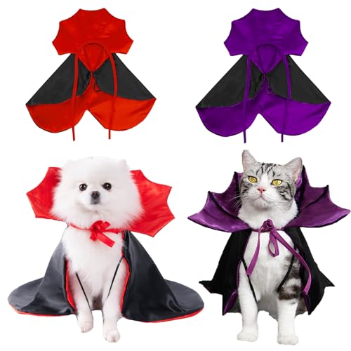 HZAKXIN Halloween-Kostüm für Katzen und Hunde, Cosplay, Vampirumhang, Haustier-Urlaubskleid, Umhang für kleine, mittelgroße Hunde und Katzen, 2 Stück von HZAKXIN