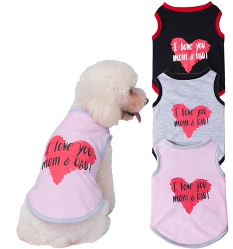 HZAKXIN Hunde- und Katzen-Shirts für kleine, mittelgroße Hunde, Sommerweste, ärmelloses T-Shirt, weiche Weste, atmungsaktive Kleidung mit Aufschrift "Love Dad Mom" für kleine, mittelgroße Hunde, von HZAKXIN